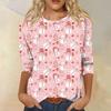 Women's Fashion Casual Round Neck 3/4 Sleeve Loose  Printed T-Shirt Ladies Top
