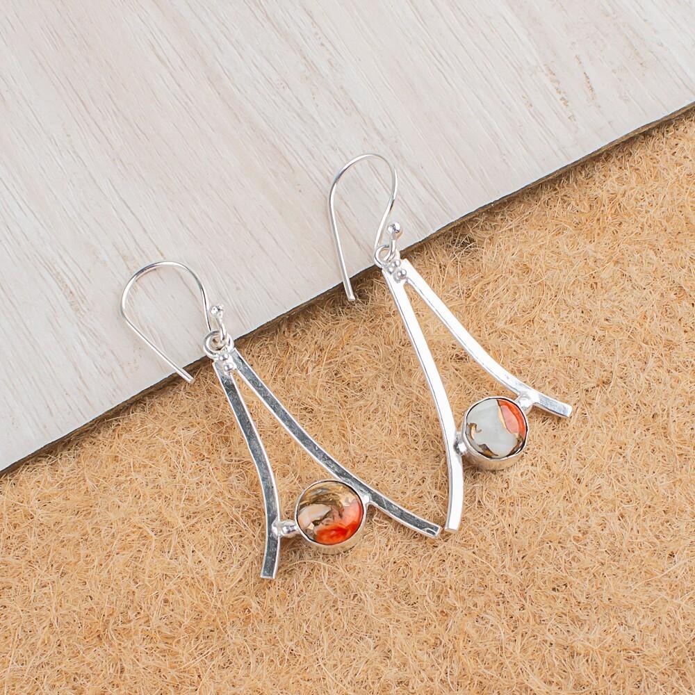 

Orange Copper Turquoise Gemstone 925 Sterling Silver Jewelry Hook Earrings 1.45 EE-66-18