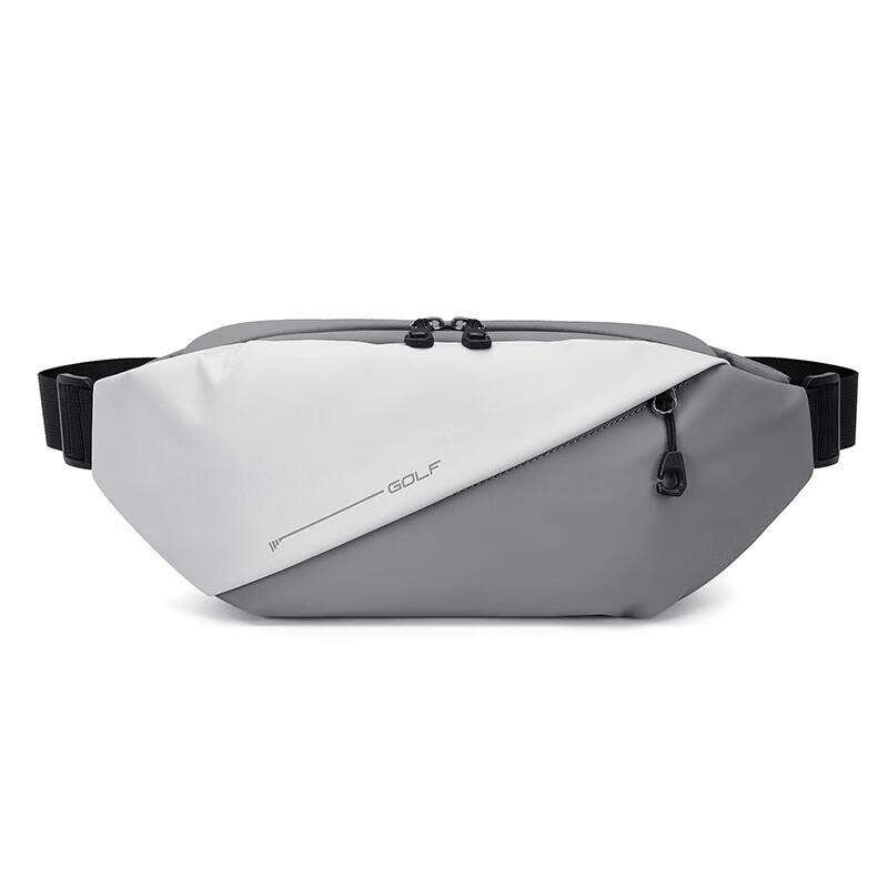 GOLF Chest Bag , Crossbody Bag, Lightweight Shoulder Bag, Phone Bag, Water-Resistant, Cycling Waist Pack, Grey-White