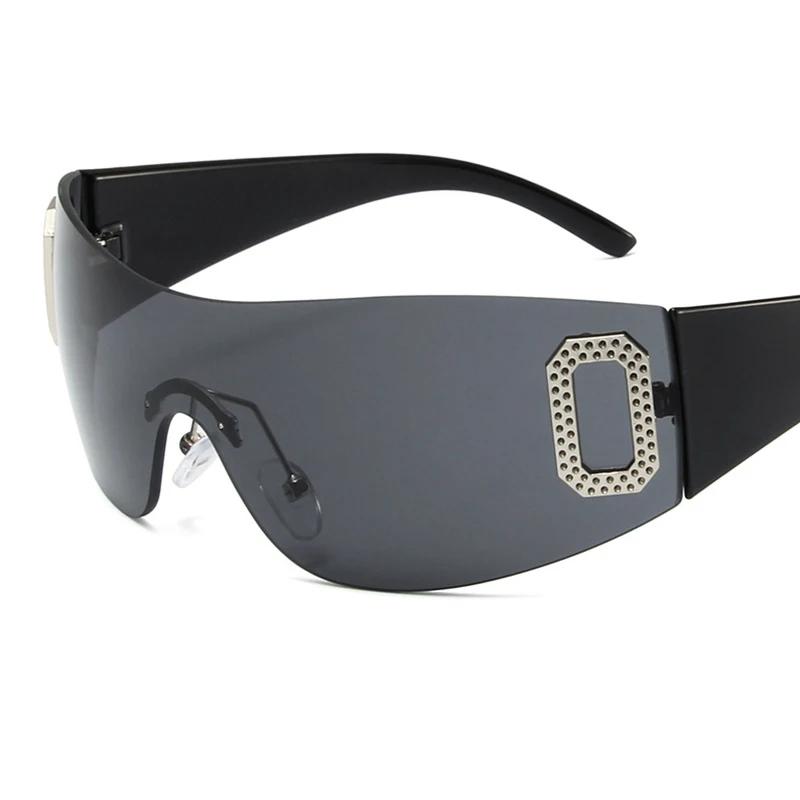 Y2K Rimless Punk Monolithic Sunglasses Women Goggle New Luxury Brand Shades Suns Glasses Female Five Star Wrap Around Eyewear