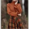 Women's Autumn Winter New Fashion Long Sleeve Knitted Sweater Pullover Tops Plaid Woolen Blends Skirt Two-piece Sets