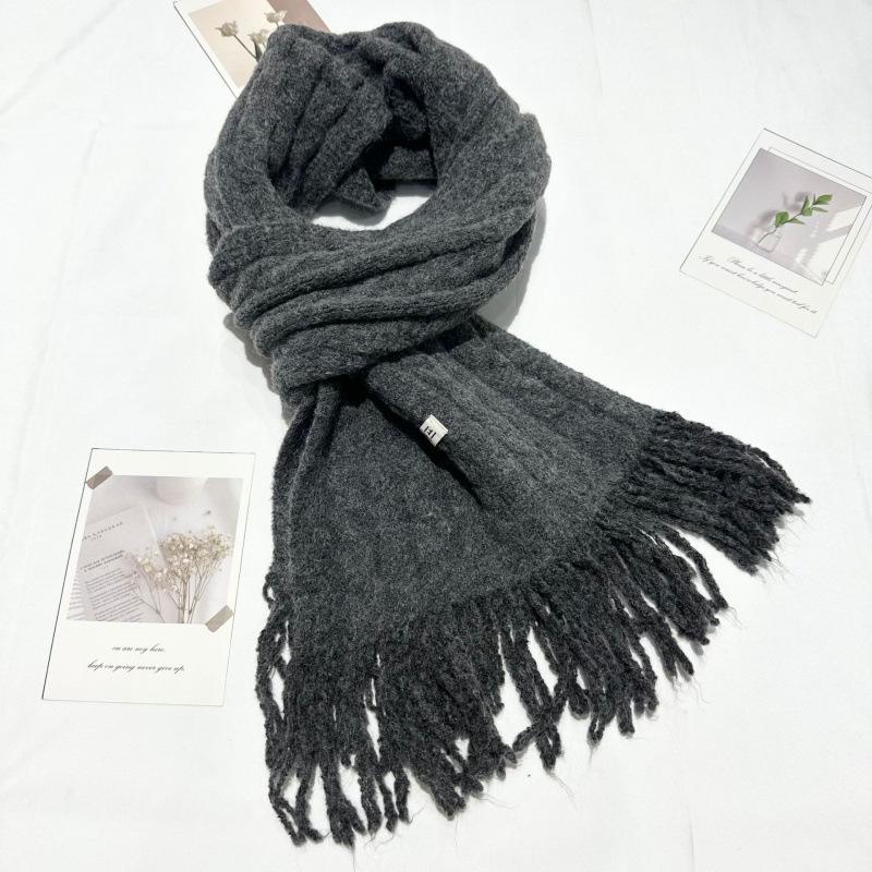 New Versatile Retro Twist Wool Blended Tassel Scarf for Men and Women Korean Style Wool Knitted Narrow Version Short Scarf