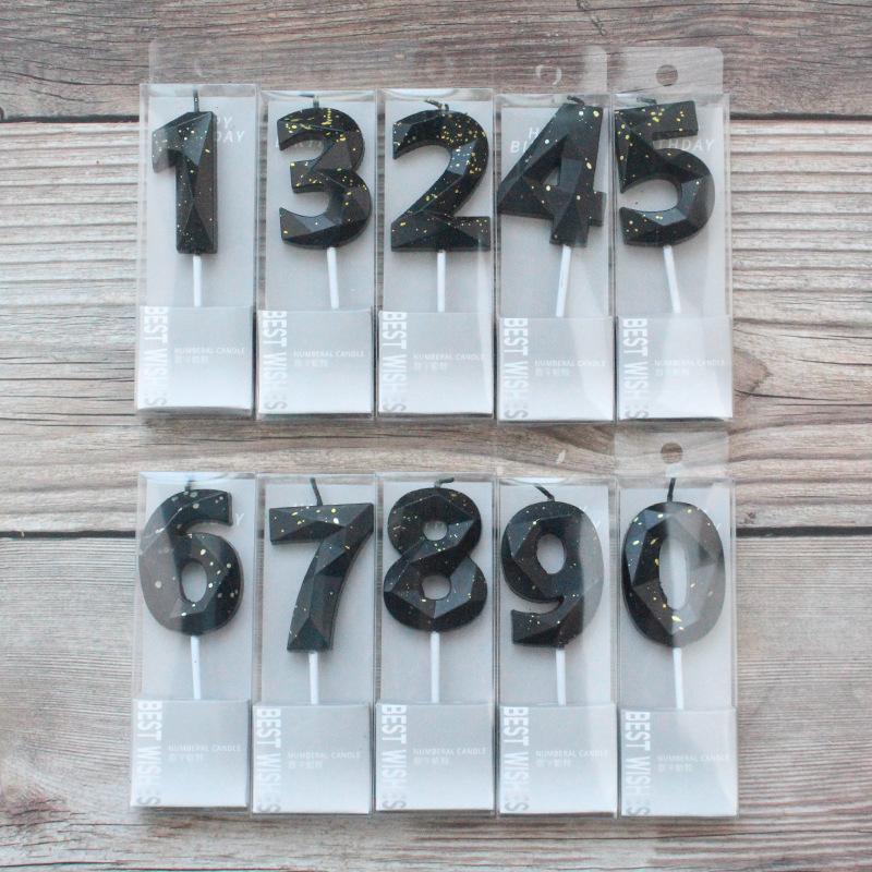 New Birthday Party Cake Decoration Time and Space Numbers 0-9 PVC Boxed Black Gold Dot Candles