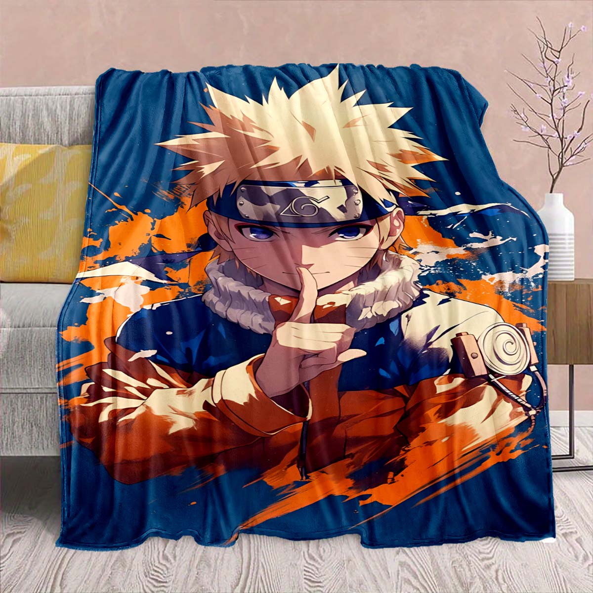 

Naruto Anime Flannel Blanket - Soft Warm Perfect for Sofa, Bedding Camping Travel Office Home Decor -QJY 75x90cm