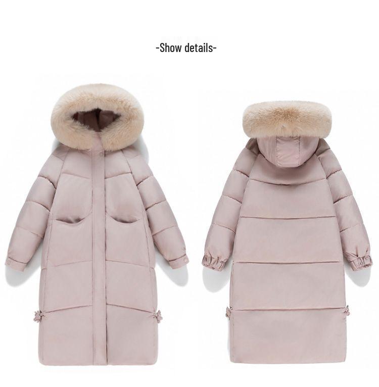 Women's Knee-Length Down Jacket with Large Fur Collar - Loose, Thick, Winter Coat 2026