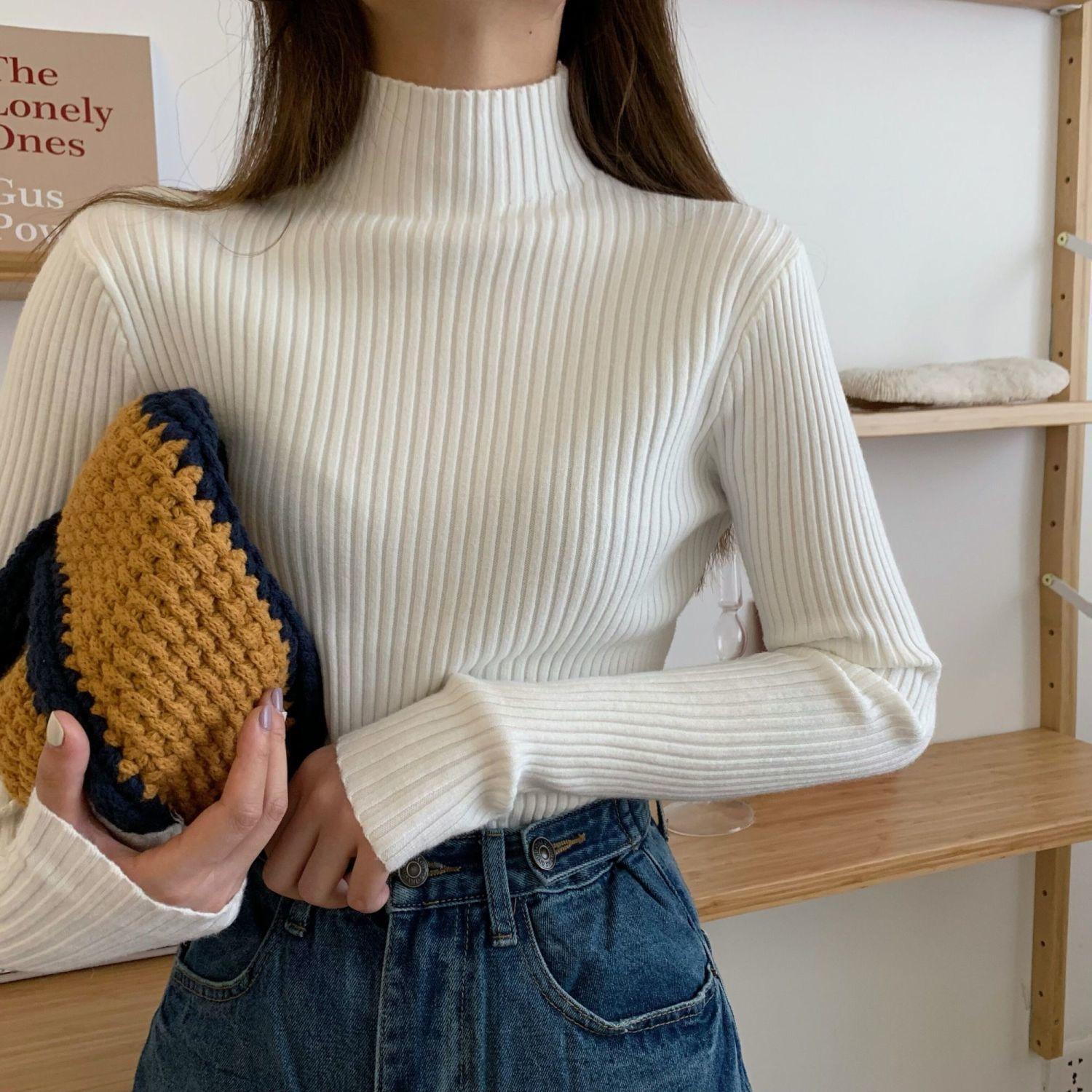 

Women s Turtleneck Sweater Autumn Winter Base Layer Slim Fit Slimming Versatile Knitted Top S білий