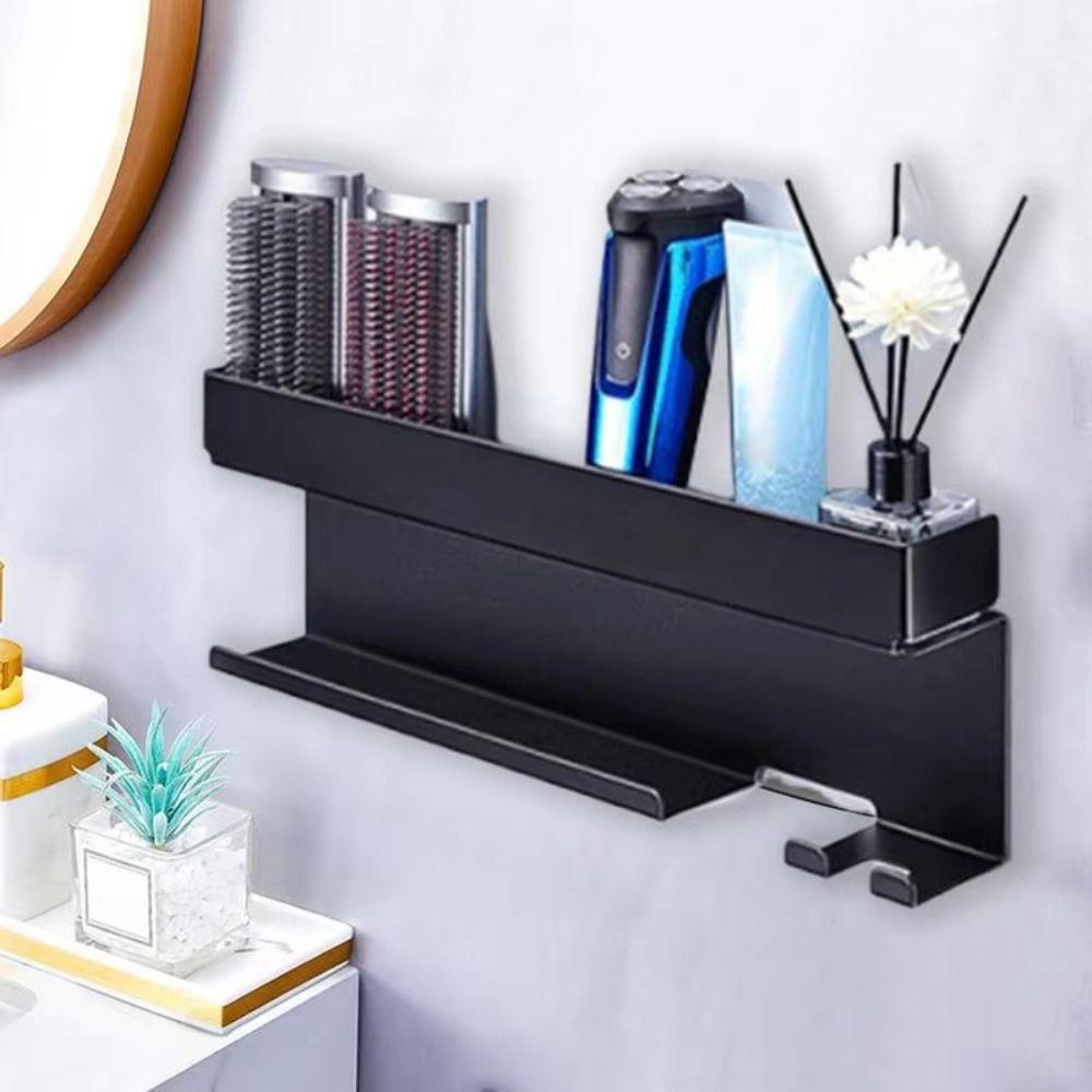 No Drill Wall Mounted Storage Rack Bathroom Shelf Bathroom Hair Dryer Sorting Rack  Straightener