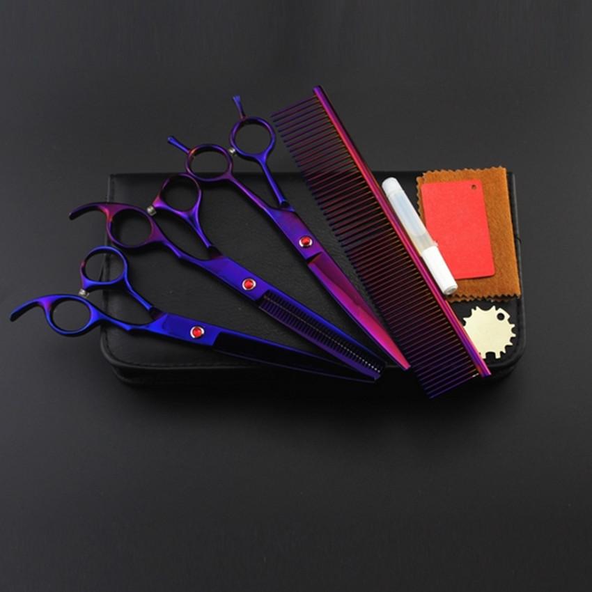 4 Kit 5 Color Professional 7 '' Pet Grooming Hair Cutting Scissors Dog Thinning Barber Haircutting Shears Hairdressing Scissors