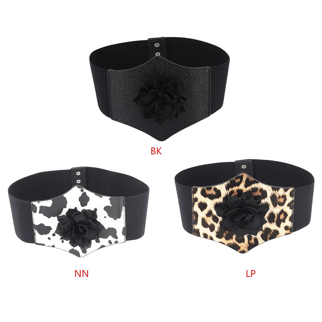 Ladies Slimming Corset Elastic Wide Waist Belt with 3D Flower Universal Women Banquet Dress Shirt Snap Buckle Corset