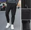 Men's Black Mid-Waist Striped Stretch Trousers with Velvet - Casual Autumn/Winter Loose Fit Jeans for Teens