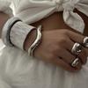 Vintage Wide Cuff Bangles Hip Hop Punk copper Color Geometric Metal Spring Bangles For Women Bracelets Men Jewelry Gift