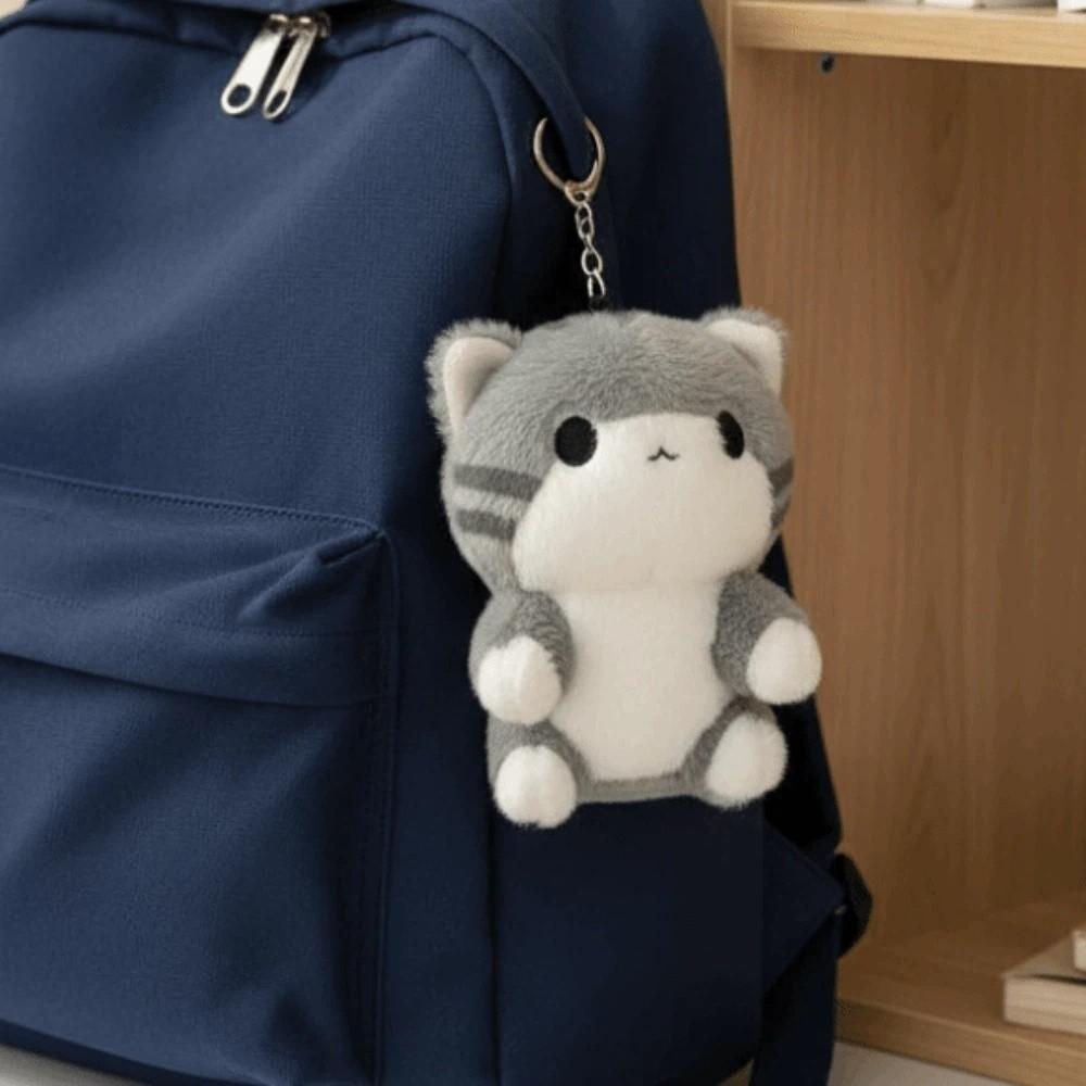 Soft Grey Cat Key Chain Cartoon Cute Pet Pendant Bag Charm Plush Doll Key Ring  Girls