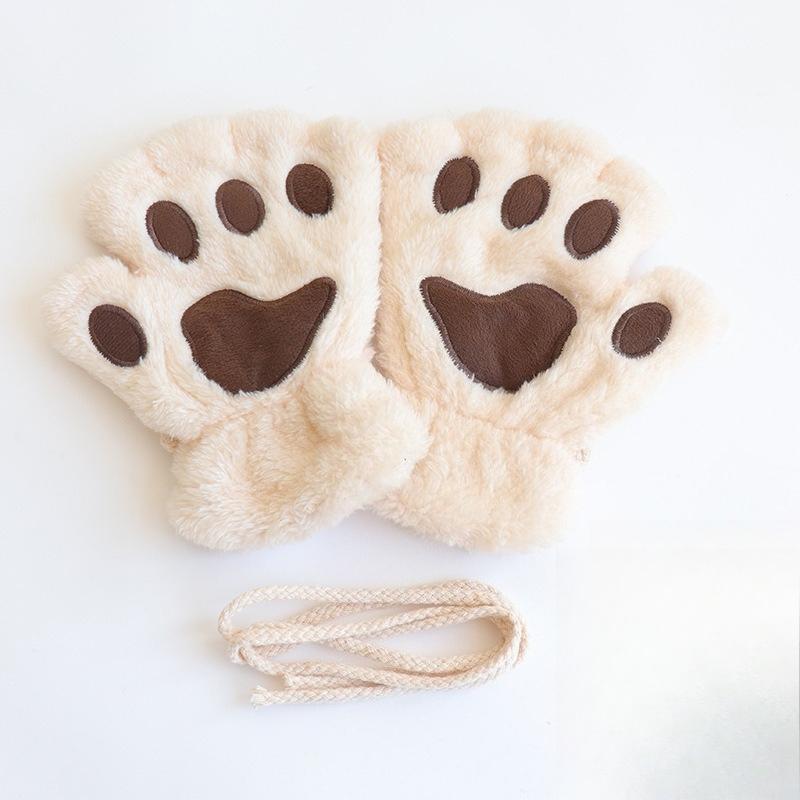 Katzenpfotenhandschuhe Damen Winter Koreanische süße Mädchen Fingerlose dicke warme Bärentatze Plüsch Halbfingerhandschuhe