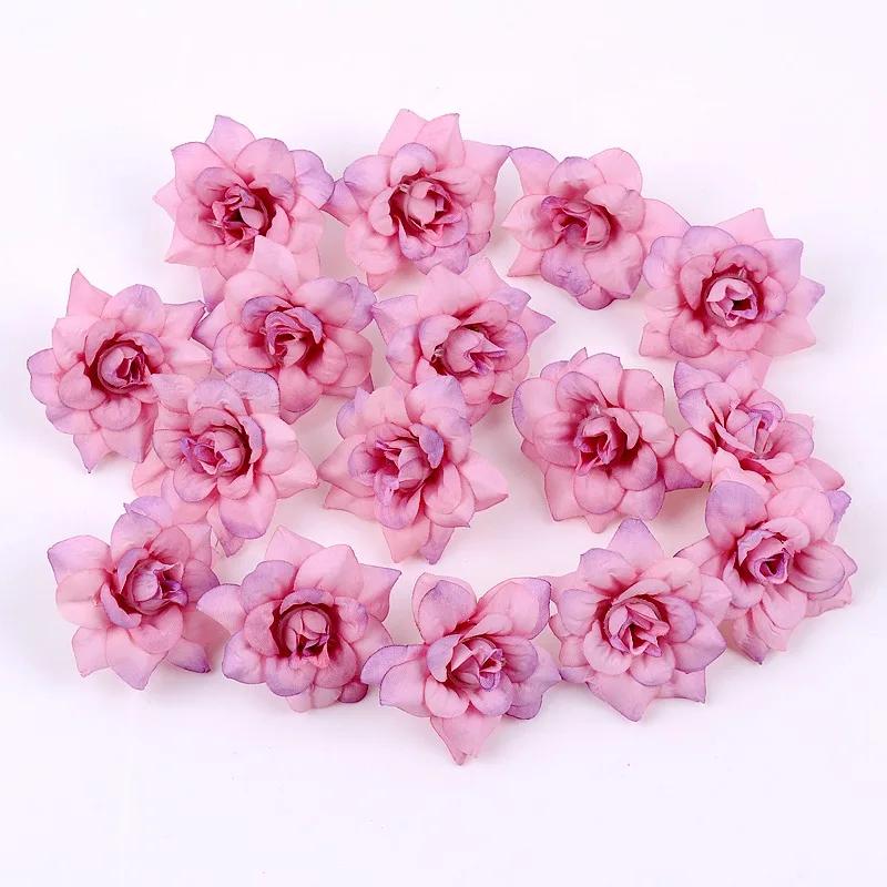 10Pcs Artificial Flower 4.5cm Silk Rose Head For Wedding Home New Year Decoration DIY Garland Scrapbook Gift Box Craft Flowers