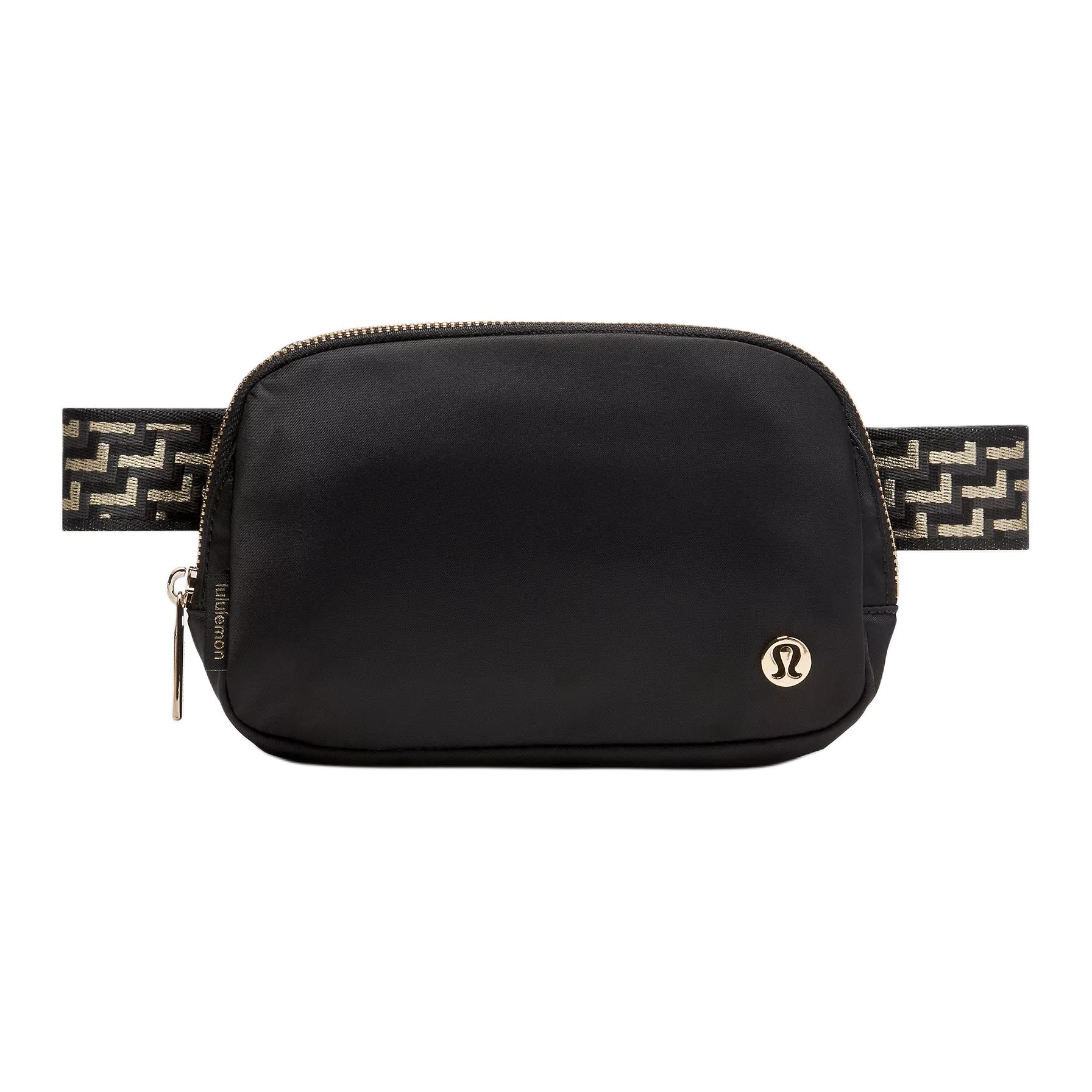 Lululemon Everywhere 1L Brand Logo Nylon Polyester Crossbody Waist Bag Women bags Black Graphite-Grey Gold LU9DL1S-073415 Black & Stone Ink & Gray & Gold