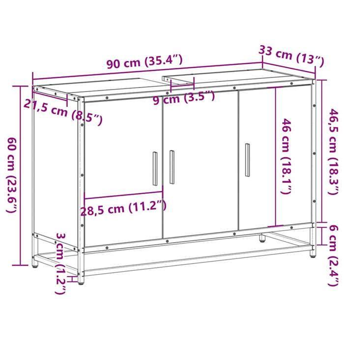 VidaXL Armoire de lavabo de salle de bain chêne fumé 90x33x60 cm, meuble de lavabo de salle de bain, meuble de salle de 849271