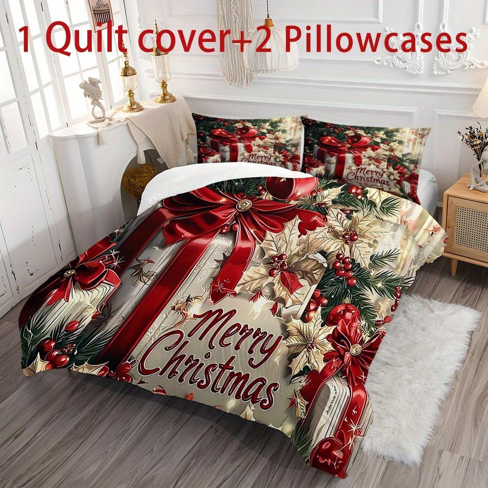 Christmas Bedding Set Red Bow Flowers Printed Cozy Duvet Cover King Queen Twin Single Size New  Christmas Gift Bedroom Decor