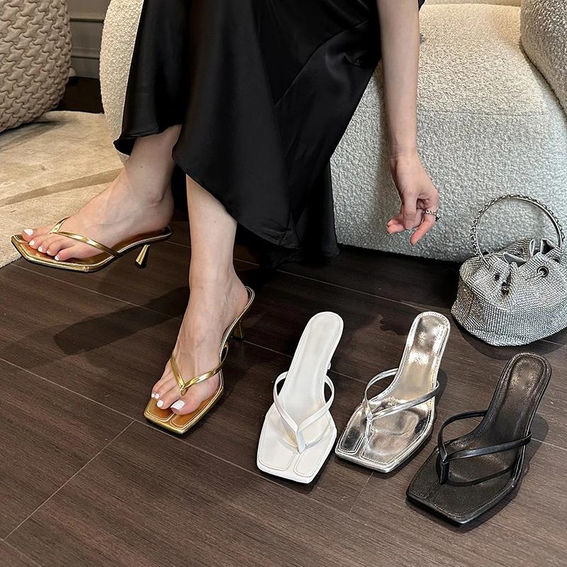 Summer Fashion Square Clip Toe Women Slipper Ladies Sandals Thin Low Heels Casual Flip Flops Shoes