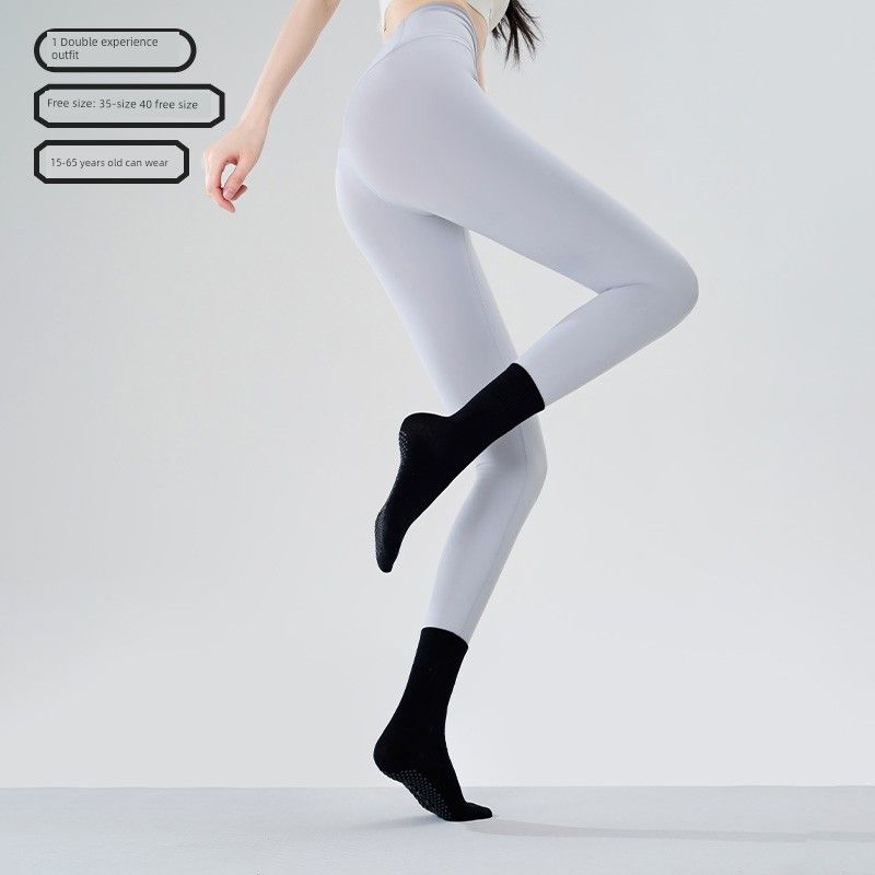 

Yoga Socks Sports Summer Indoor Yoga Special Non Slip Professional Female Knee Socks Pilates Socks Long Tube Fitness [1 pair of experience] Knee Socks round head_Black