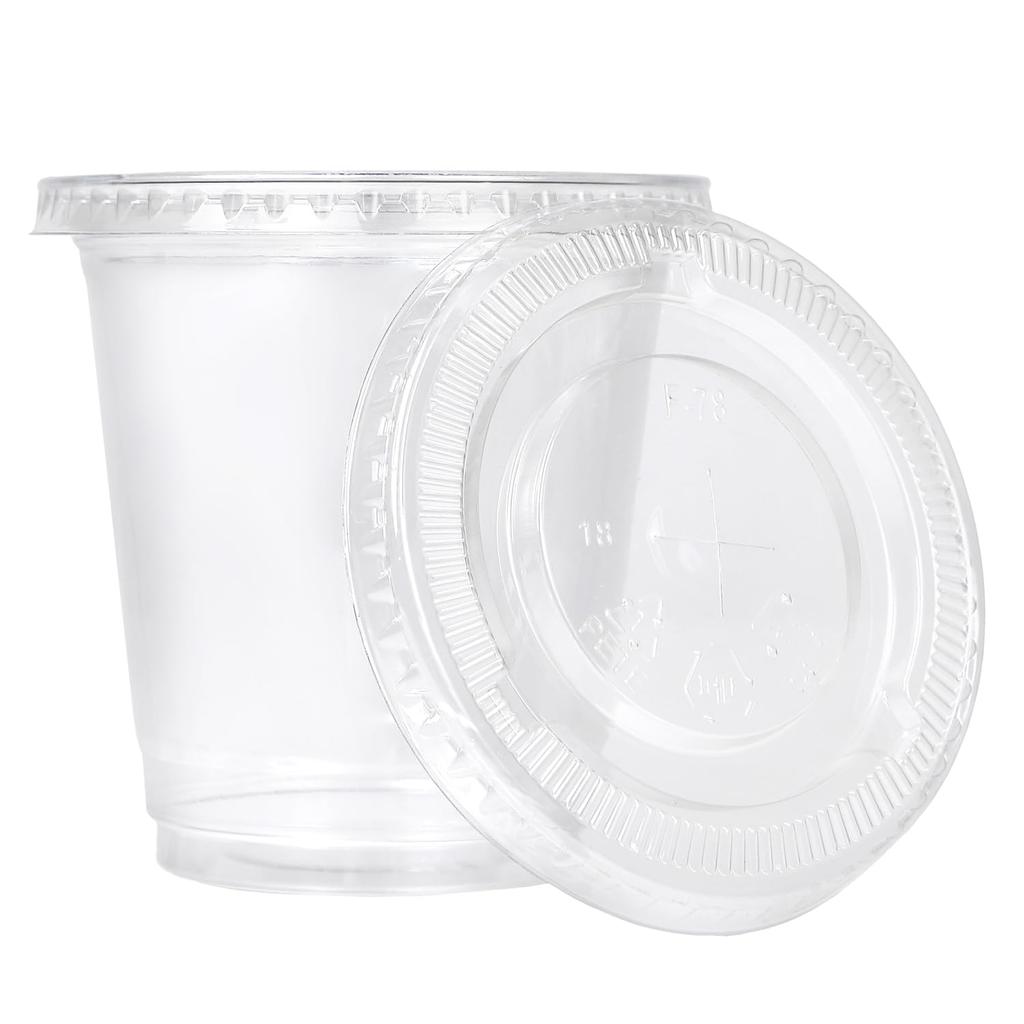 HONOR PET Cups, 240ml, 8 oz, 50-Pack, Takeout, Clear, with Flat Lids