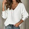 Women's Oversized Long Sleeve V-Neck Sweater - Color Casual Winter Top for Daily Wear