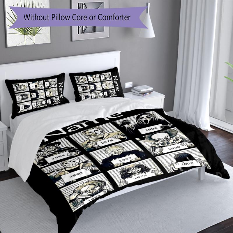3pcs Custom Name Horror movies Set,Includes 1 Duvet Cover and 2 Pillowcases,All-season Bedroom Decor