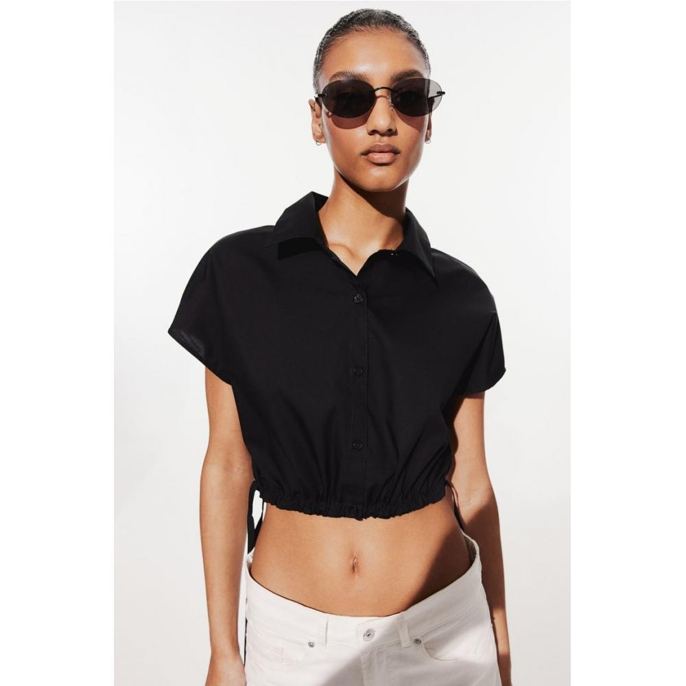 

Укороченная рубашка с завязкой HM, черная