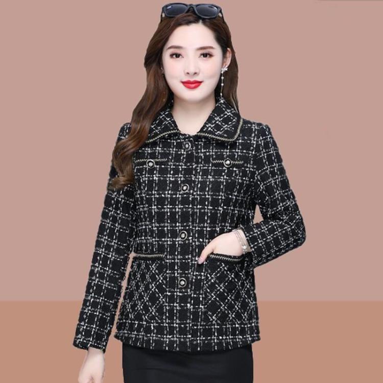 New French Jacquard Plaid Coat Women Loose Short Spring Autumn Clothes