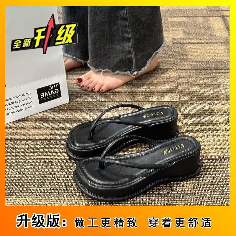 French thick-soled heightened thick-soled pinch-on flip-flops shoes for women's 2025 summer and autumn new outer wear holiday slope heel cool slippers