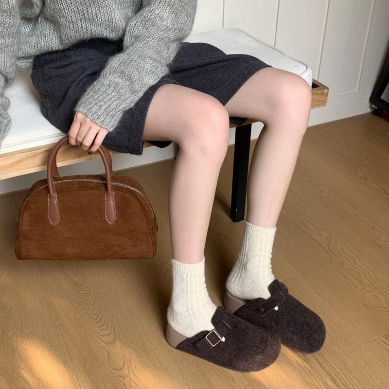 2025 Spring and Autumn New Baotou Half Slippers Women's Korean Edition Thick-soled Medium Heel Belt Buckle Lazy Casual Outer Wear Muller Shoes