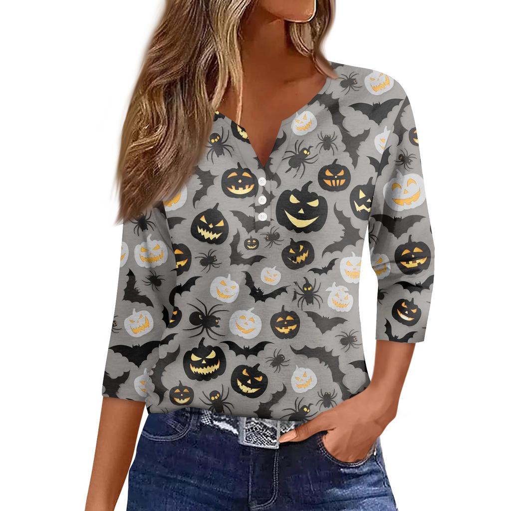 Women's Casual Fashion Sexy Comfortable V-Neck Halloween Seven Sleeve Top