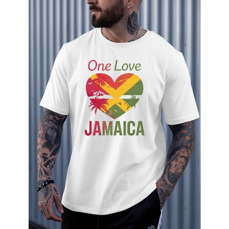 One Love Jamaica Men'S Summer Short-Sleeved T-Shirts, Fashionable And Trendy Printed Men'S Bottoming Shirts, Summer Round Neck Casual Versatile Tops