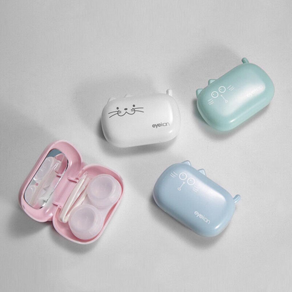 AUGEN Travel Contact Lens Case Cat Green with Mirror, Solution Bottle, Lens Plucker and Lens Holder Stick (Pack of 2)
