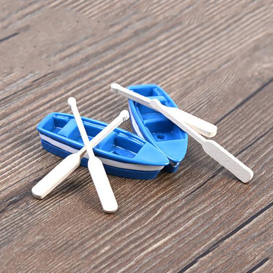 1 Stück Boot + 2 Stück Ruder Miniatur Simuliertes Modell Puppenhaus Kunst Bonsai Garten Dekor