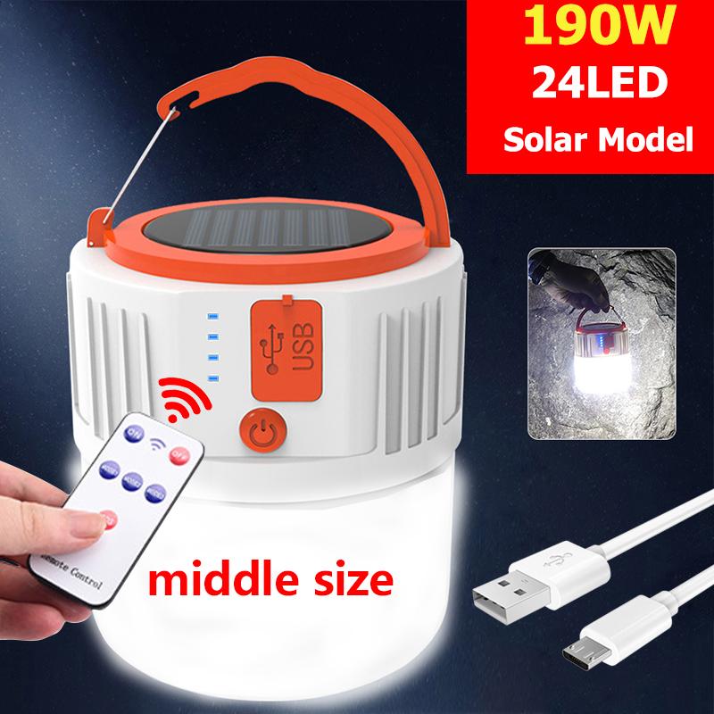 Portable Lanterns 280W Remote Control Solar LED Lantern For Outdoor Camping Tent Lamp Emergency Light USB Rechargeable Bulb
