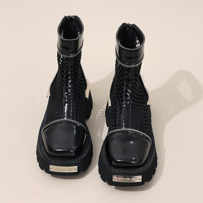 

Женские ботинки Мартин на высоком каблуке, новые тонкие дышащие сетчатые ботинки, крутые ботинки на толстой подошве для увеличения роста, короткие ботинки 40 чёрный