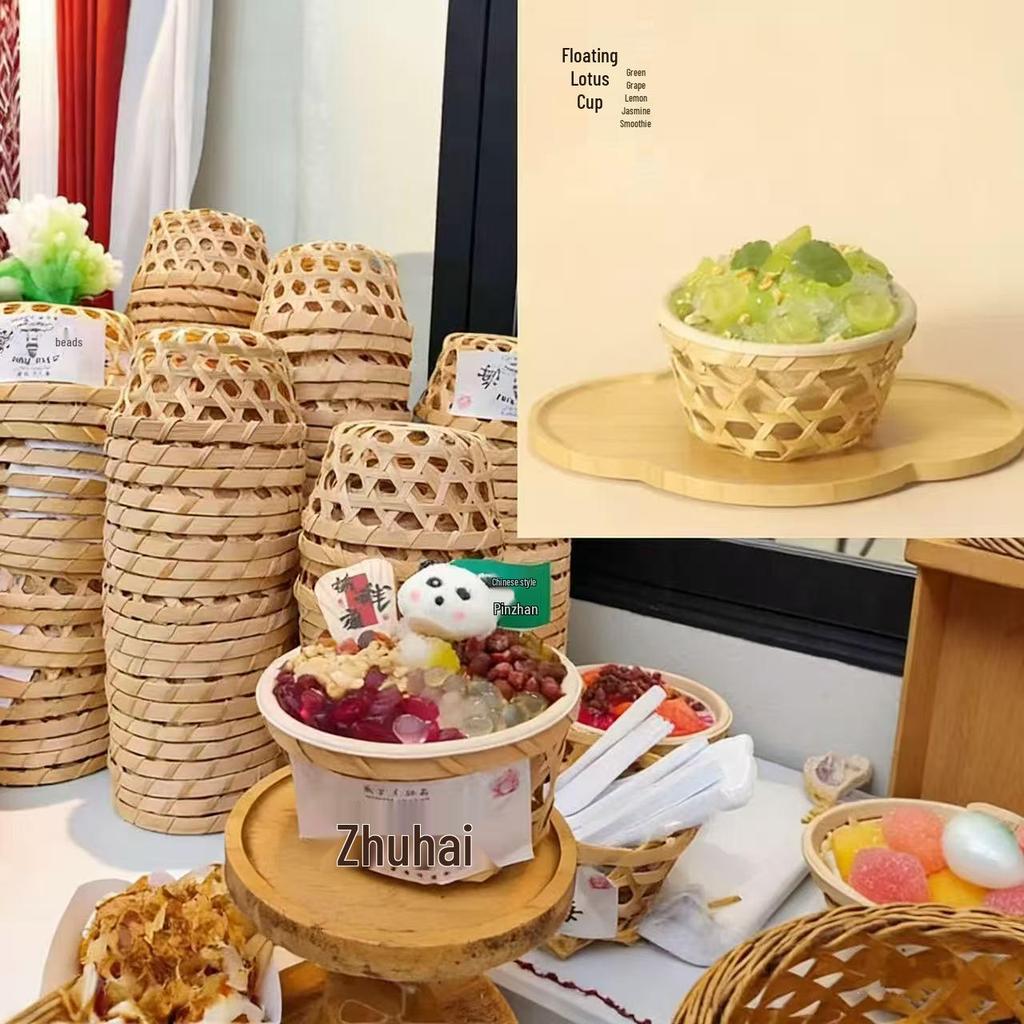 Handmade Bamboo Ice Bowl for Mian Mian Bing, Taro Paste Ice, and Tofu Pudding - Internet Favorite Snowflake Shaved Ice Basket Bowl.