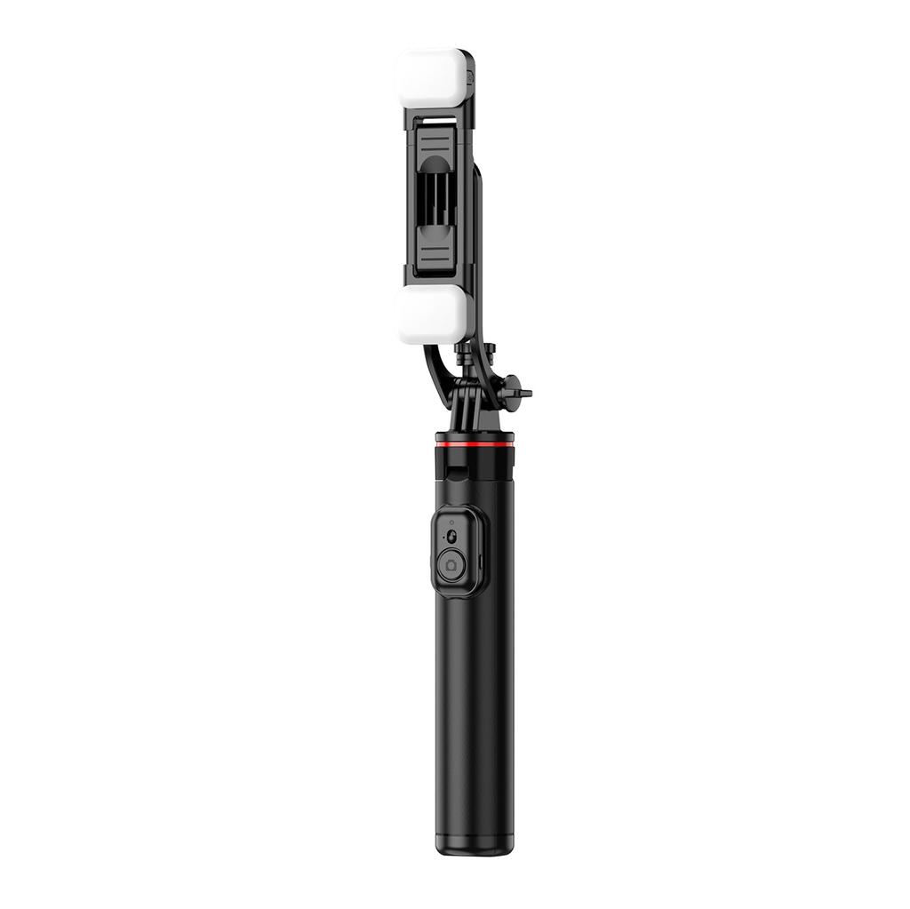 Aluminum Alloy Extendable Selfie Stick Tripod 1.3m with Dual Lights & Phone Holder - Black