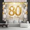 2D Happy 80th Birthday Backdrop Gold Confetti Diamond Photo Booth Banner