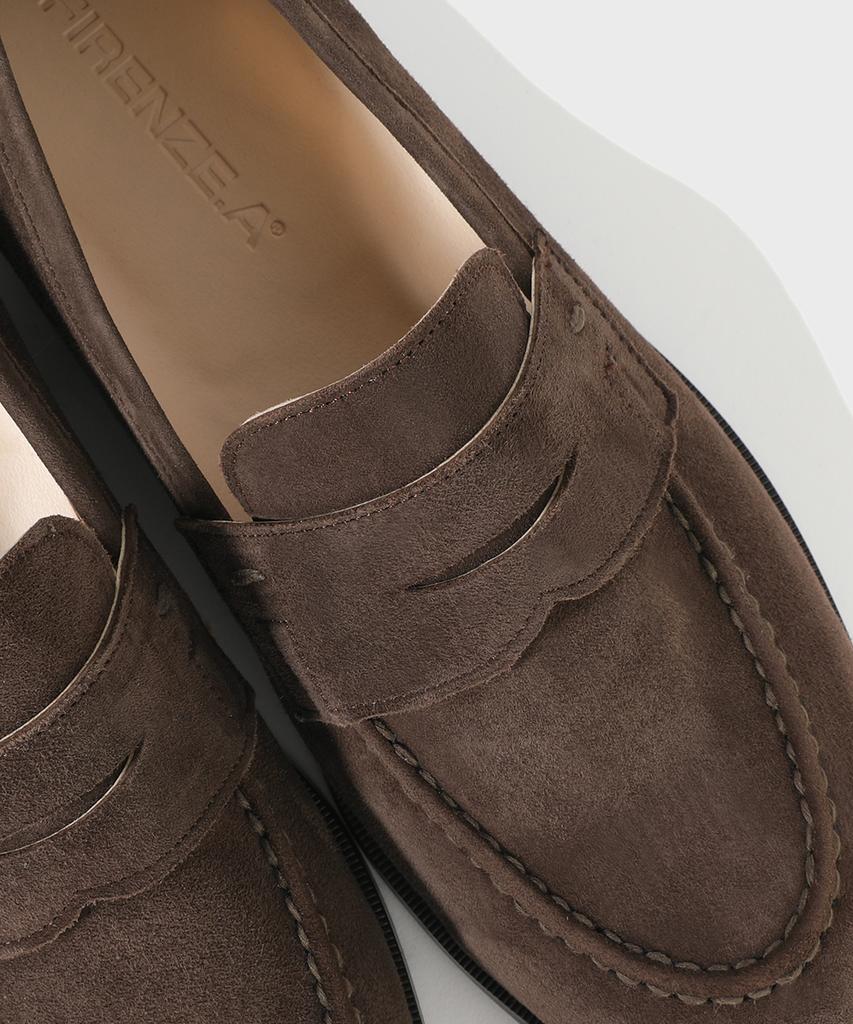 Firenze Atelier Standard U-Tip Suede Penny Loafers 4050-Qs [Dark Brown]