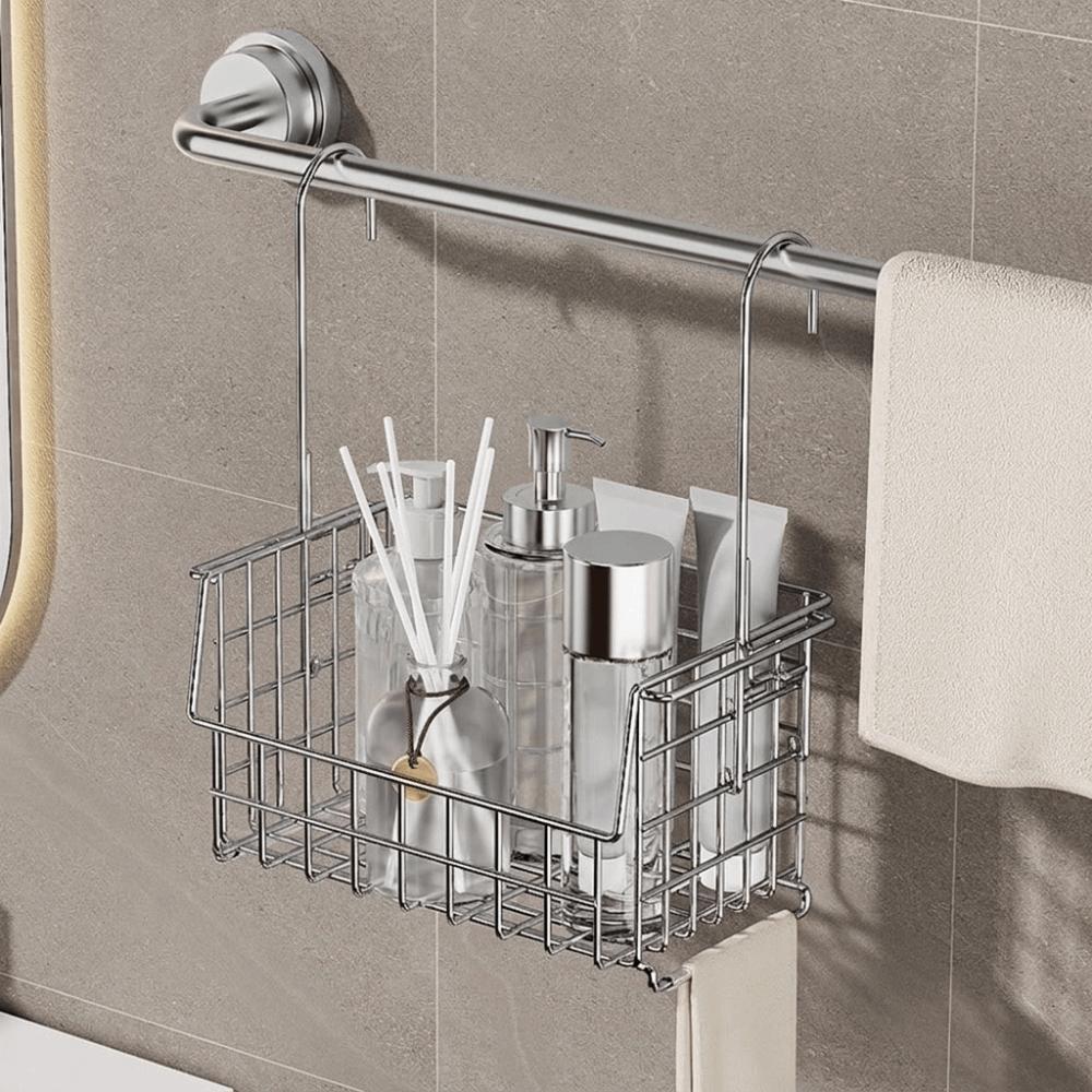 Wall Mounted Hanging Shower Basket No Drill Shower Storage Rack Toiletries Organizer for Shower