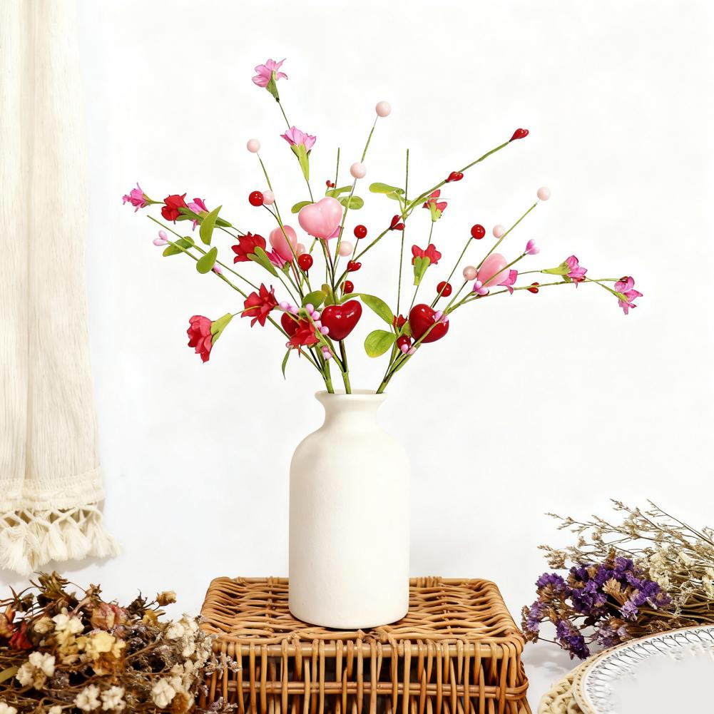 Valentine's Day Artificial Berry Stems Pink Red Heart Shaped Berry Picks for Valentine Day Wedding Party Anniversary Home Decor