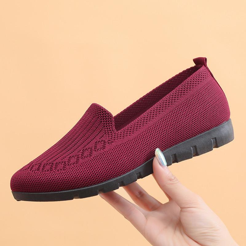 Spring and Summer Cloth Shoes Medium Shoes Flying Woven Mesh Breathable Shoes Flat Bottom Shallow Mouth Casual Shoes