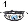 Black Leather Bracelet Wolf Head Glass Metal Buckle Punk Jewelry Weave Multilayer Bracelet Charm Wo