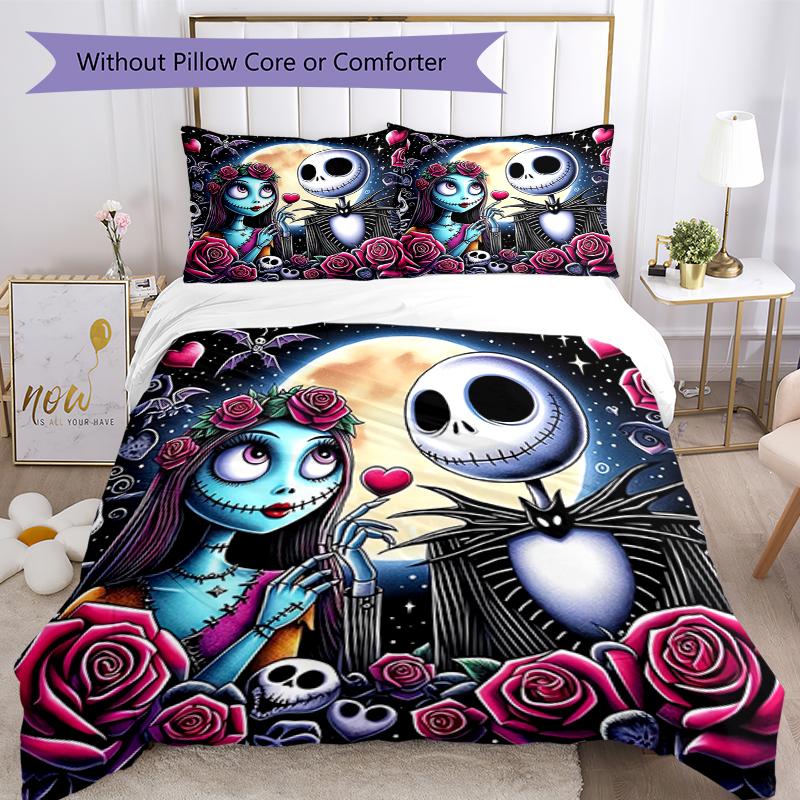 3pcs The Nightmare Before Christmas Bedding Set Duvet Cover Closure Includes 1 Duvet Cover & 2 Pillowcases, Soft and Comfortable for All Seasons.