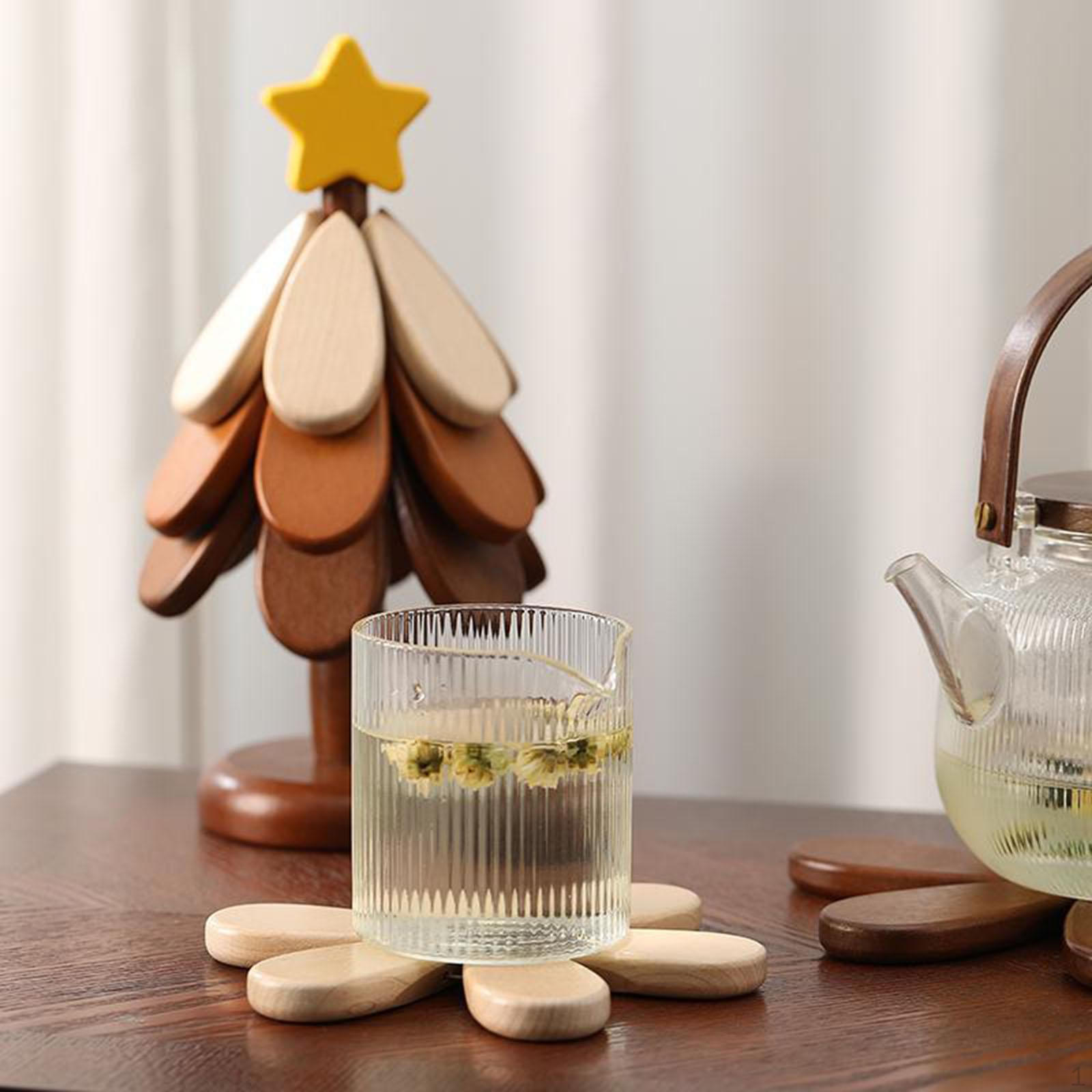 

Деревянные подставки под горячее, набор, противоскользящие, складные, сервировочные салфетки, подставки под чашки со стойкой, дерево для посуды Star