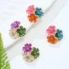 Temperament sweet metal dripping oil flower stud earrings small fresh vacation style earrings high-end earrings