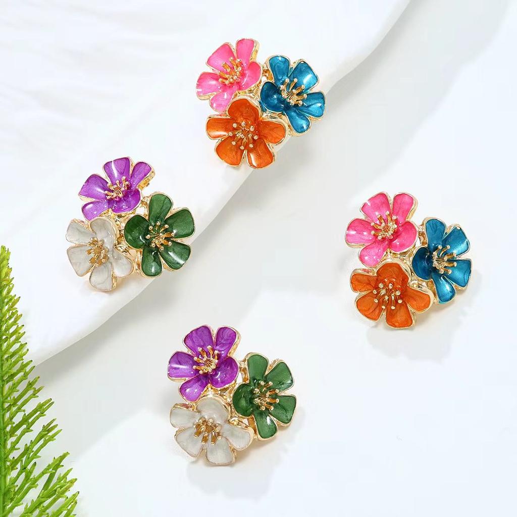 Temperament sweet metal dripping oil flower stud earrings small fresh vacation style earrings high-end earrings