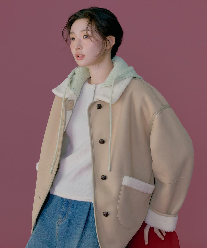 Covernat Woman Reversible Shearling Jacket Beige