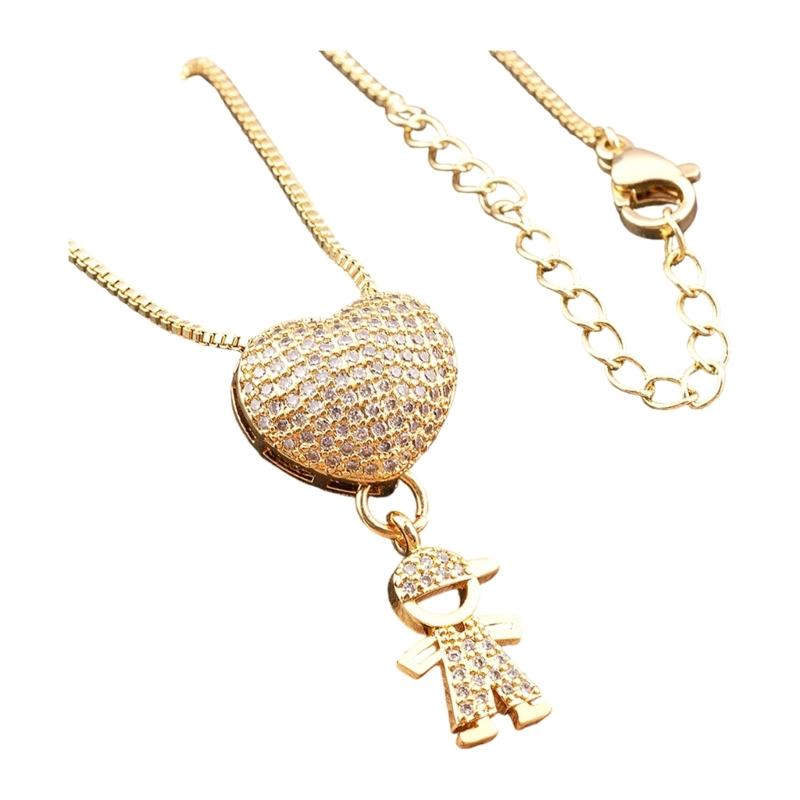 Elegant Boy And Girl Pendant Necklace Gold Plated Copper For Couples Or Friend Gift Giving Neck Chain